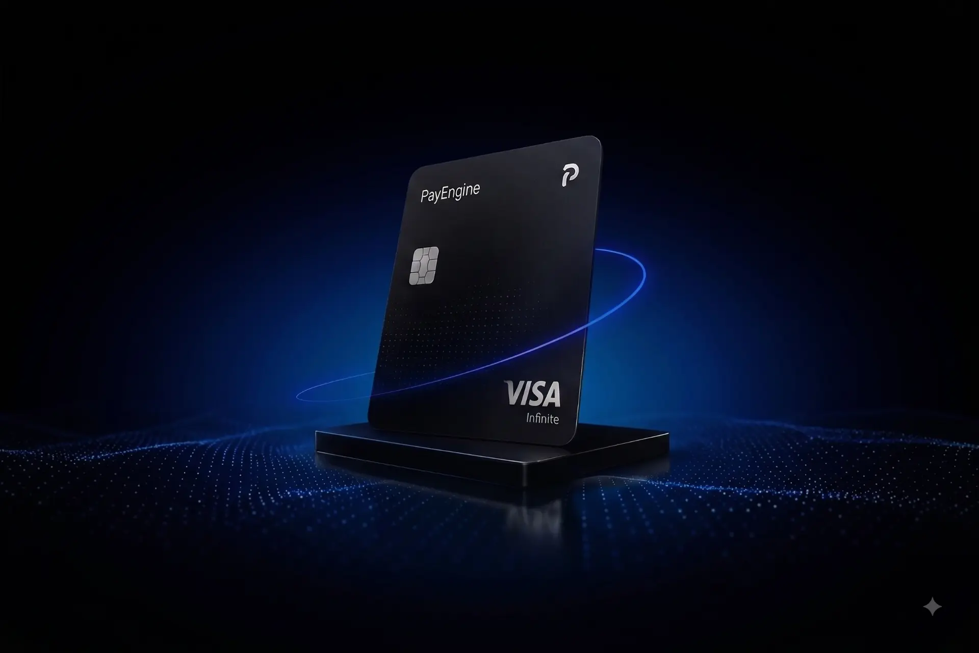 Cartão PayEngine Visa Infinite sobre mar de pixels